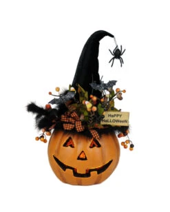 Halloween Kürbis Mit Hexenhut & LED Beleuchtung 56cm -Cosly Verkaufsgeschäft beleuchteter halloween kuerbis mit elegantem hexenhut light up halloween pumpkin with witch hat 54761 03