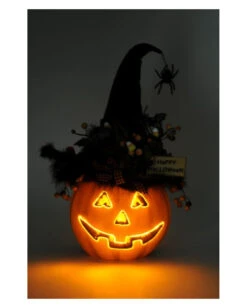 Halloween Kürbis Mit Hexenhut & LED Beleuchtung 56cm -Cosly Verkaufsgeschäft beleuchteter halloween kuerbis mit elegantem hexenhut light up halloween pumpkin with witch hat 54761 04