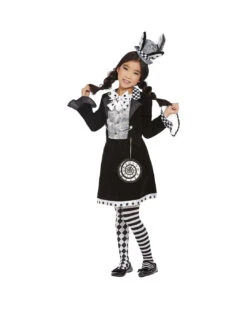 Finsterer Mad Hatter Kostüm Für Kinder -Cosly Verkaufsgeschäft dark mad hatter kinderkostuem in schwarz weiss black and white mad hatter children costume 39587