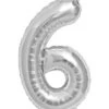 Folienballon Zahl 6 Silber