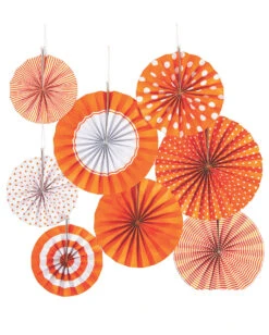Deko Fächer Papierrosette Hängedeko Set 8 St. Orange Weiß