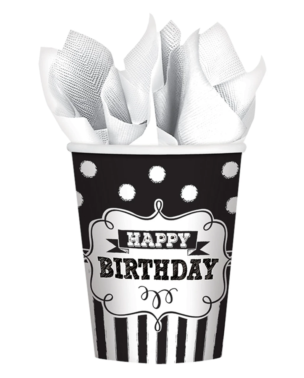 Happy Birthday Becher Schwarz-weiß 8 St. 3 Happy Birthday Becher Schwarz-weiß 8 St.