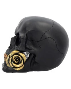 Schwarzer Totenschädel Mit Goldener Rose 15cm -Cosly Verkaufsgeschäft schwarzer totenkopf mit goldener rose black skull with golden rose gothic deko gothic totenkopf 54621 03