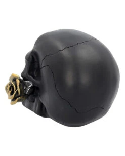 Schwarzer Totenschädel Mit Goldener Rose 15cm -Cosly Verkaufsgeschäft schwarzer totenkopf mit goldener rose black skull with golden rose gothic deko gothic totenkopf 54621 04