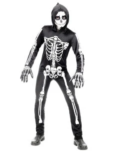 Skelett Overall Kinderkostüm -Cosly Verkaufsgeschäft skelett kinderkostuem mit kapuze skeleton costume with hood for kids halloween kkinderkostuem 51023 03